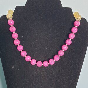 🌸 Elegant Natural Pale Nephrite Jade & Dyed Pink Agate Beaded Necklace 🌸